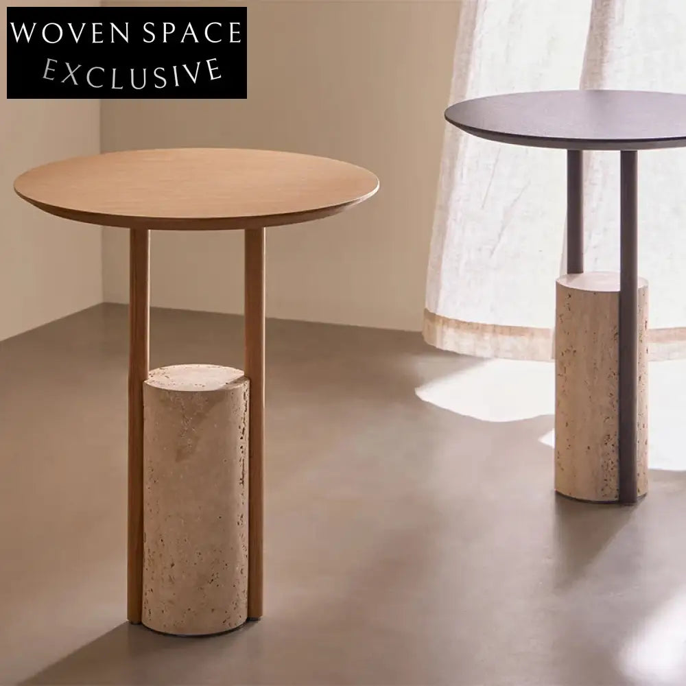 Luxury Round Travertine Solid Wood Multi-Layer Board Coffee Table