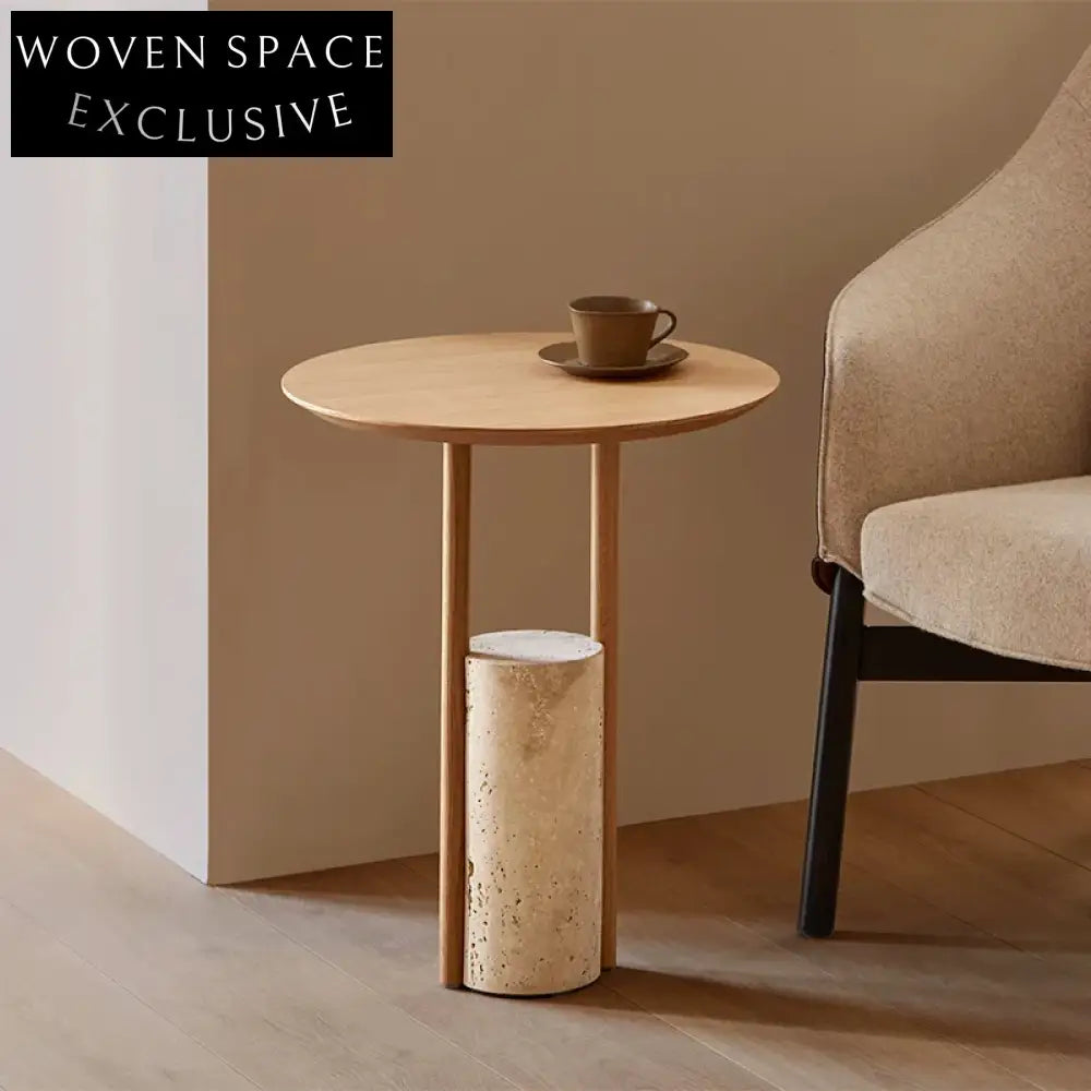 Luxury Round Travertine Solid Wood Multi-Layer Board Coffee Table