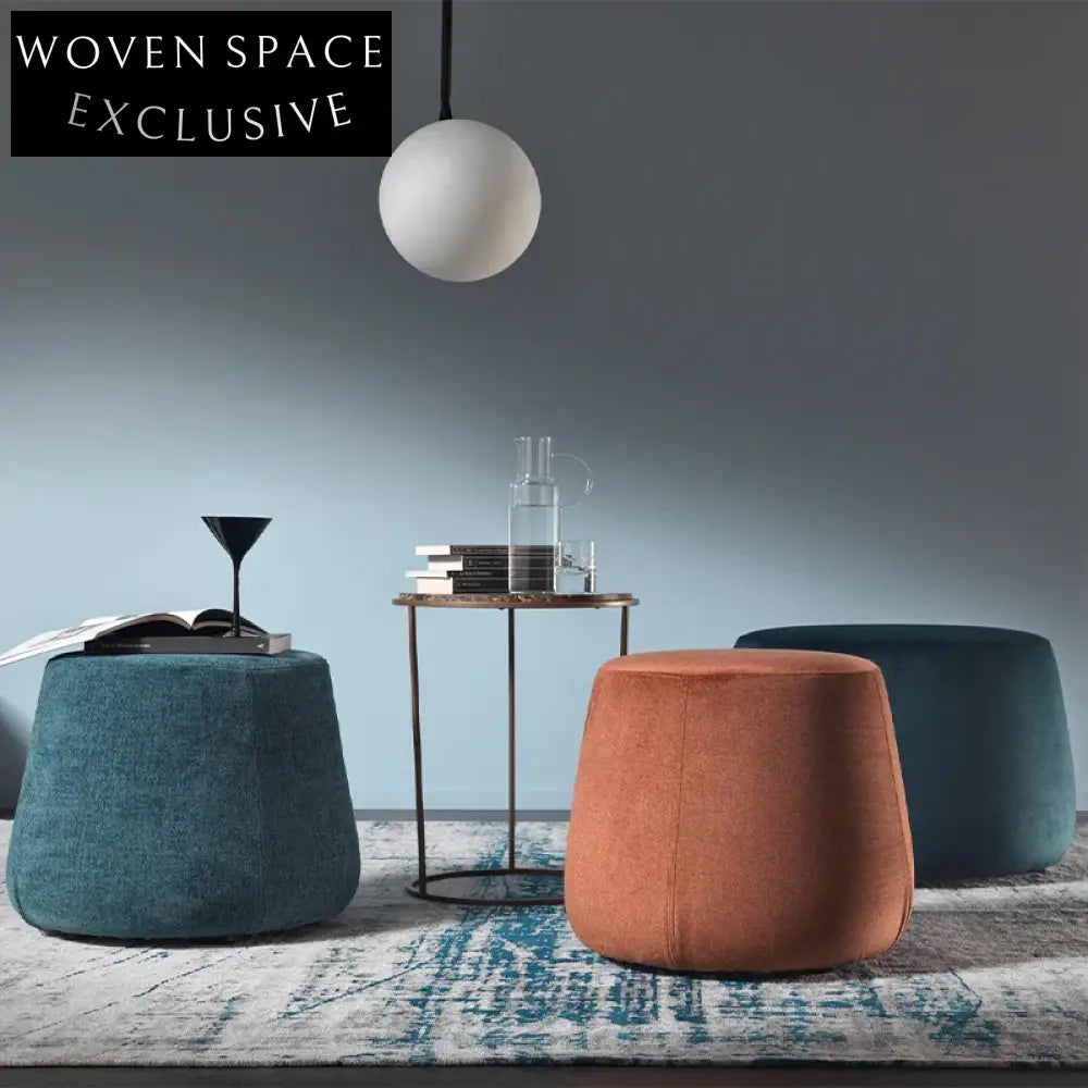 Luxury Round Velvet Ottoman Footrest Storage Stool with Solid Wood Frame