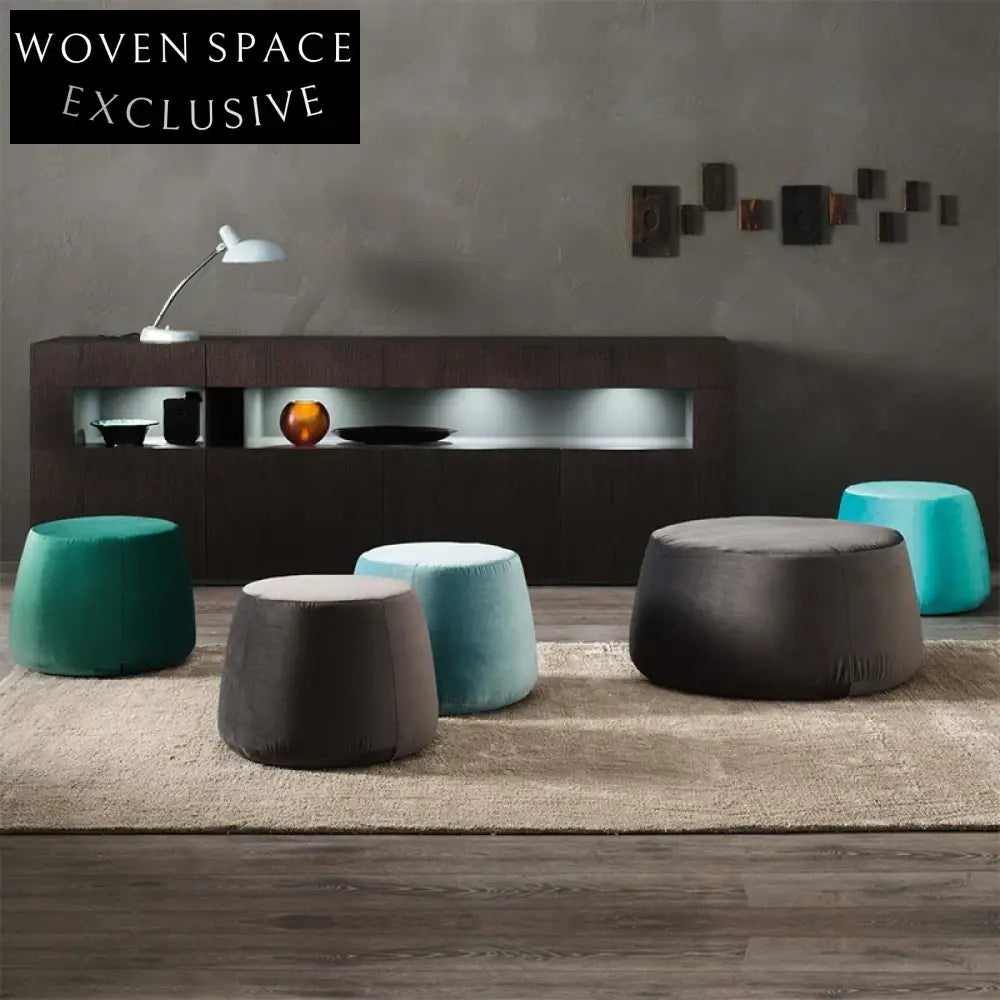 Luxury Round Velvet Ottoman Footrest Storage Stool with Solid Wood Frame