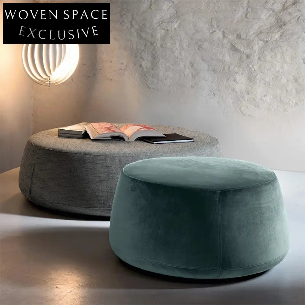Luxury Round Velvet Ottoman Footrest Storage Stool with Solid Wood Frame