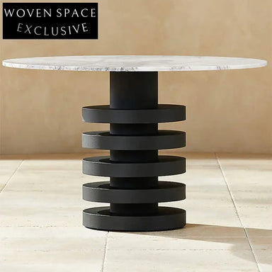 Luxury Round White Marble Top with Spiral Metal Base Dining Table