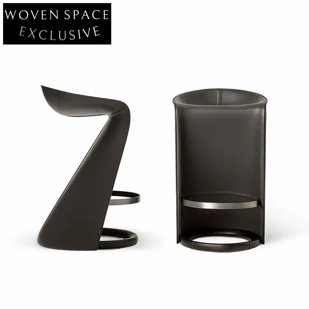 Luxury Saddle Leather Bar Stool with Solid Wood Frame for Kitchens