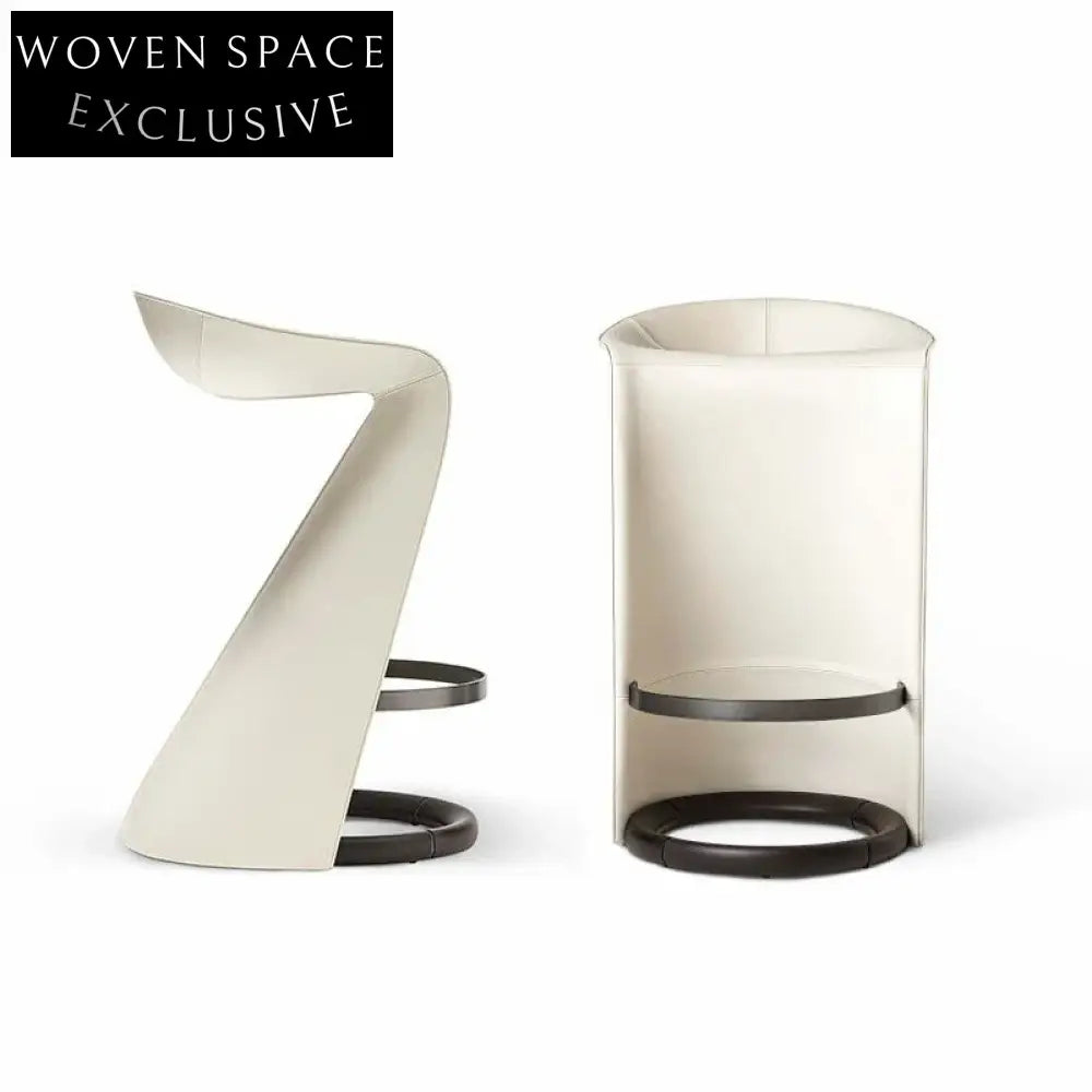 Luxury Saddle Leather Bar Stool with Solid Wood Frame for Kitchens