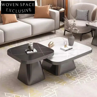 Luxury Sintered Stone Coffee Table Set Stainless Steel Frame Modern Square Design