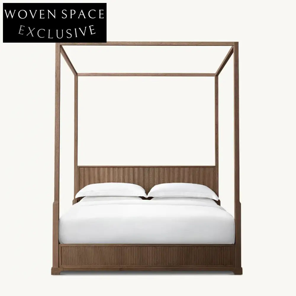 Luxury Solid Oak Four-Poster King Bed Frame with Hand-Carved Headboard