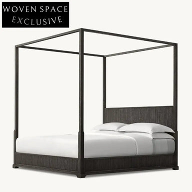 Luxury Solid Oak Four-Poster King Bed Frame with Hand-Carved Headboard