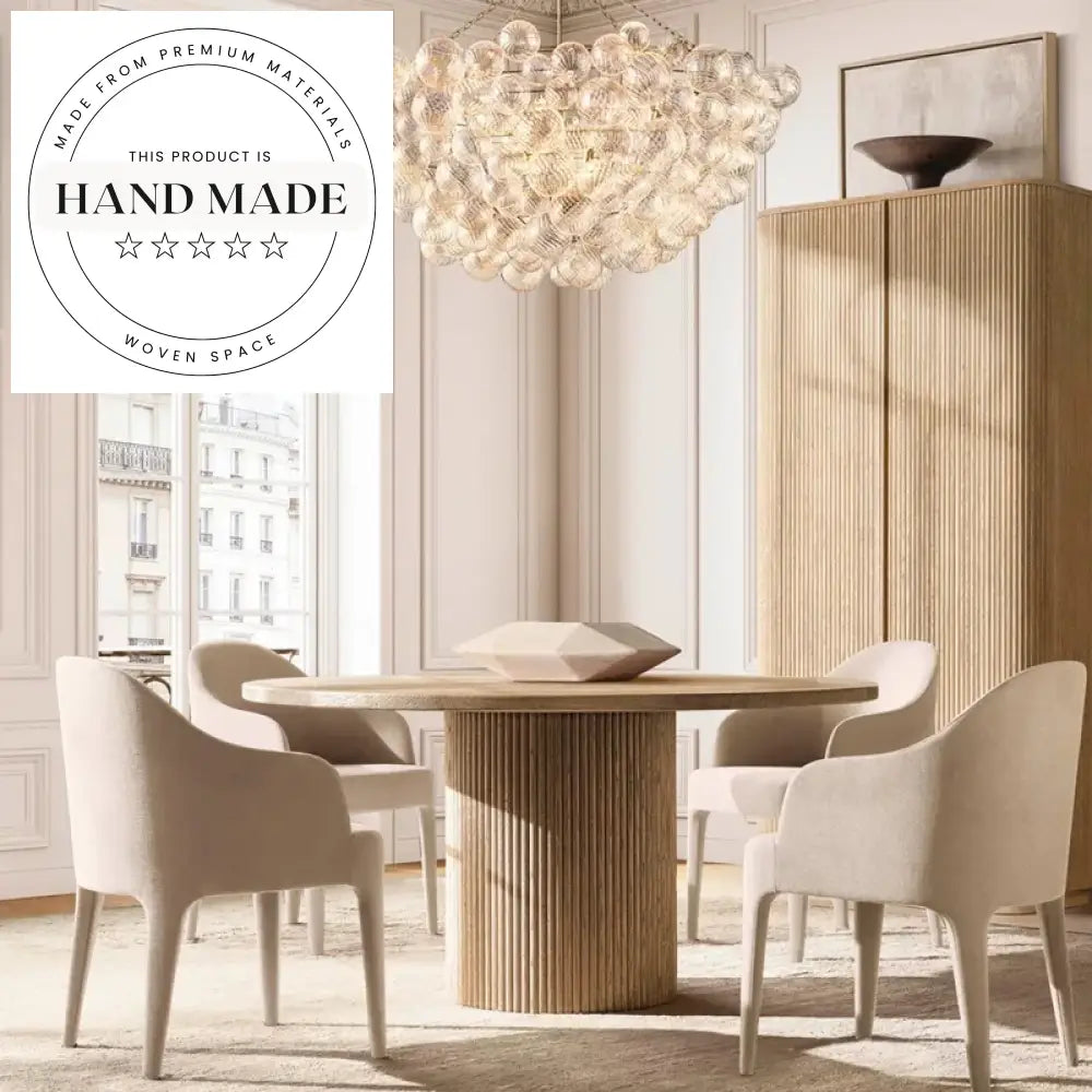 Luxury Solid Oak Round Wood Midcentury Antique Dining Table Set