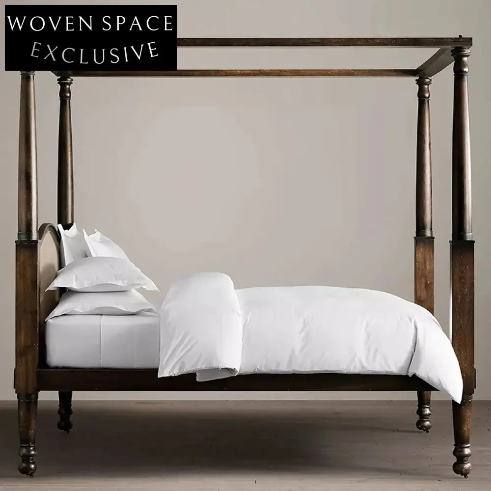 Luxury Solid Oak Wood Queen King Size Retro Style Platform Bed Frame