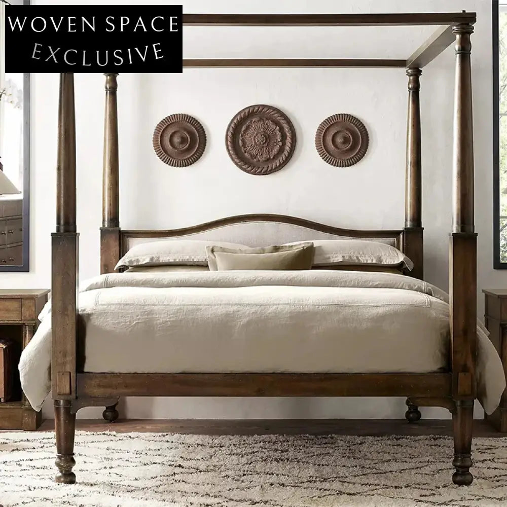 Luxury Solid Oak Wood Queen King Size Retro Style Platform Bed Frame