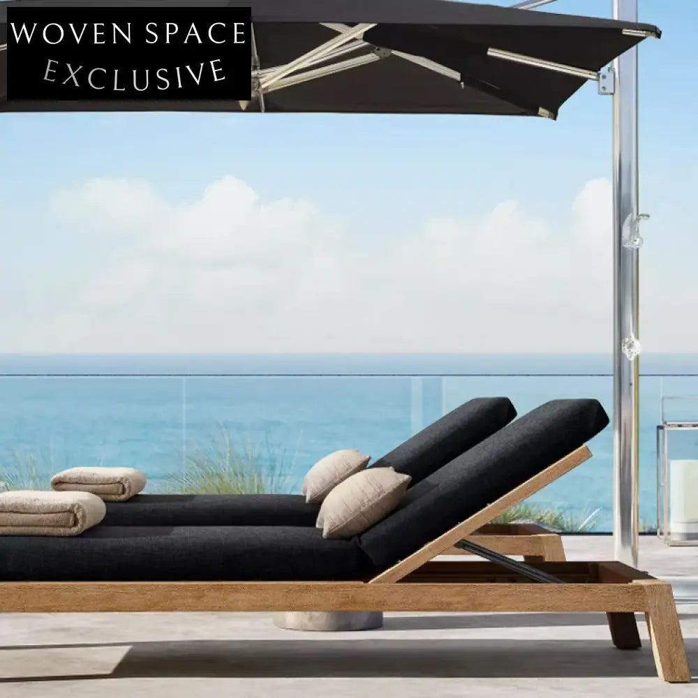 Luxury Solid Teak Wood Outdoor Adjustable Daybed with Weather-Resistant Cushion Sunbed