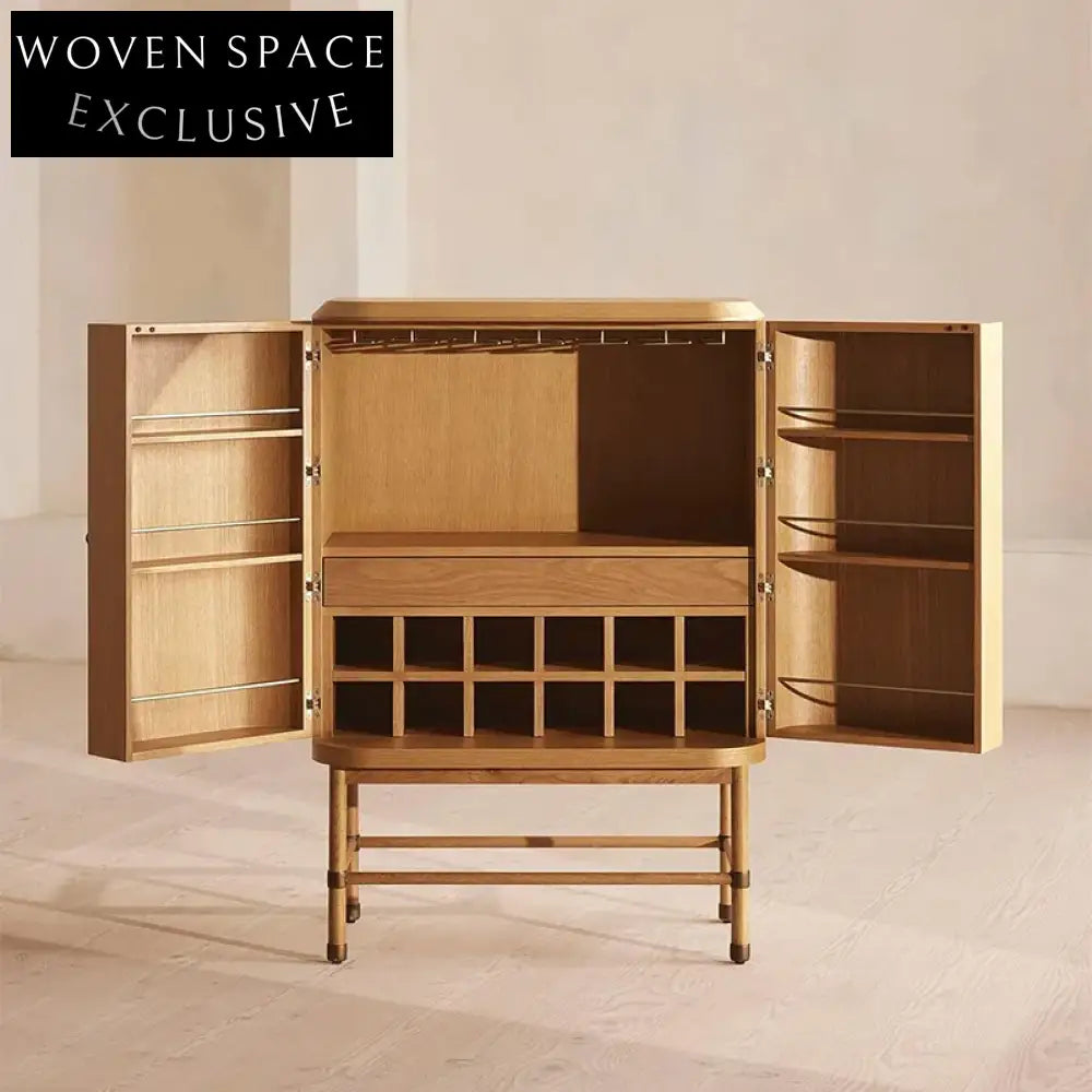 Luxury Solid Wood 2-Door Dining Room Storage Cabinet with Wine Rack