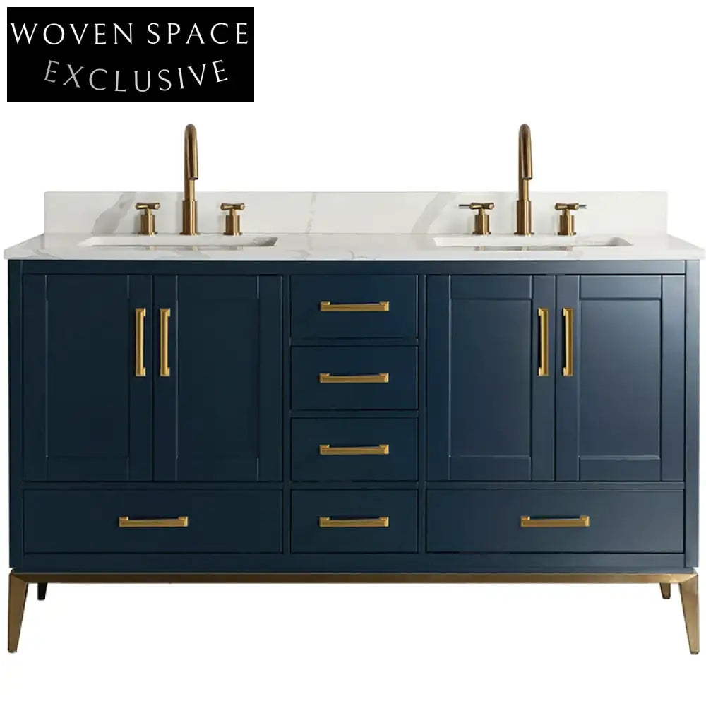 Luxury Solid Wood 60-Inch Bathroom Vanity with Marble Top, Soft-Close