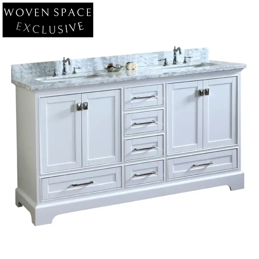 Luxury Solid Wood Bathroom Vanity Cabinet, Marble Top, Soft-Close Storage