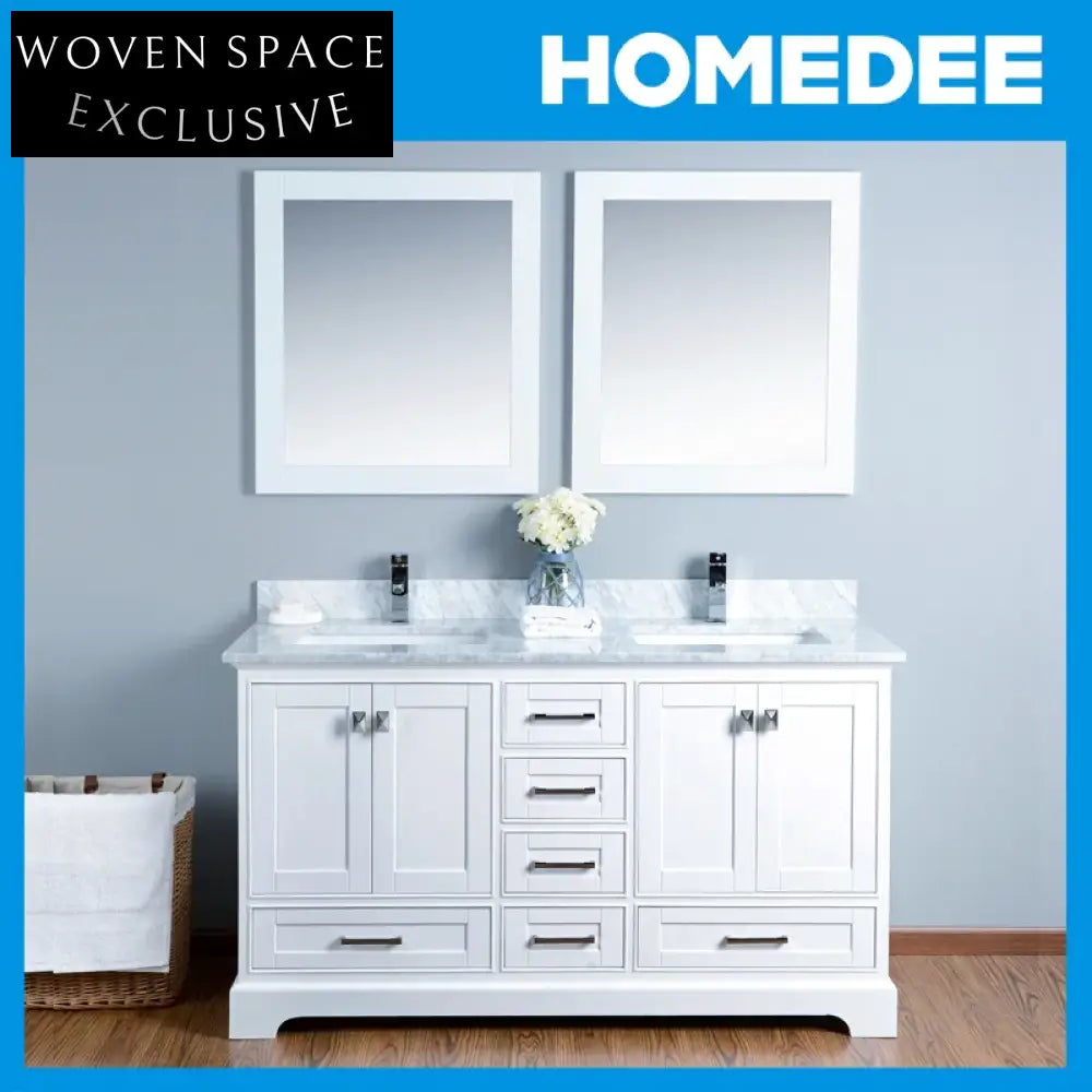 Luxury Solid Wood Bathroom Vanity Cabinet, Marble Top, Soft-Close Storage
