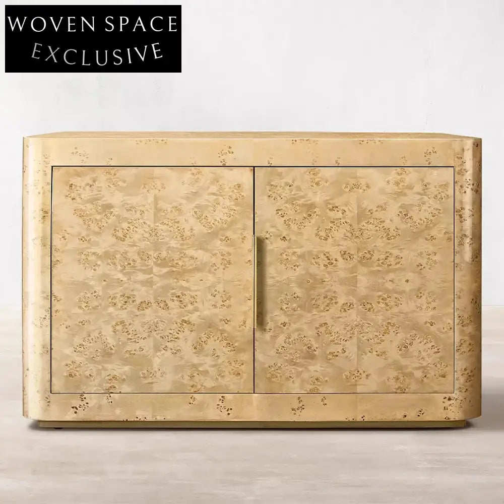 Luxury Solid Wood Burl Veneer 3-Door Sideboard Console TV Cabinet