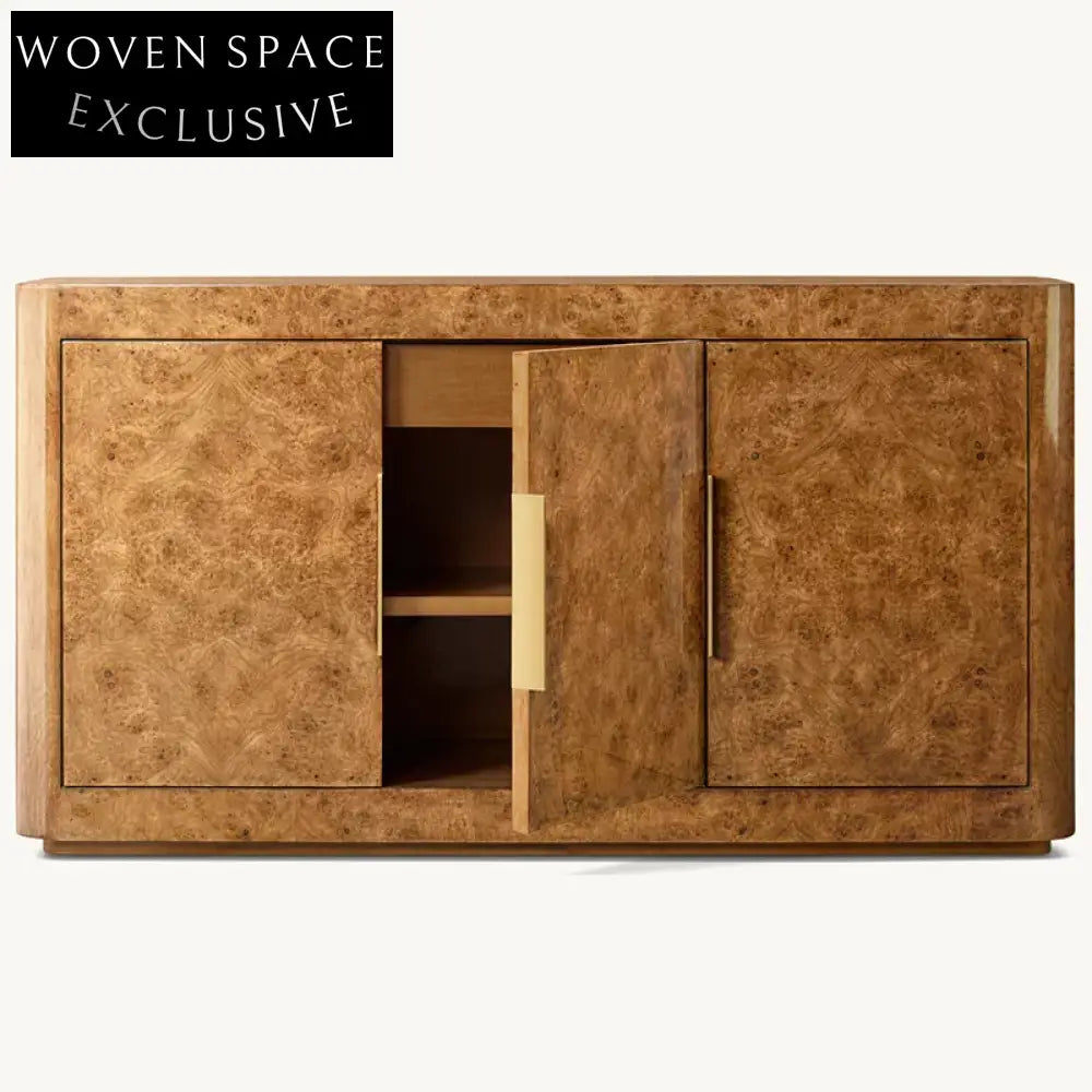 Luxury Solid Wood Burl Veneer 3-Door Sideboard Console TV Cabinet
