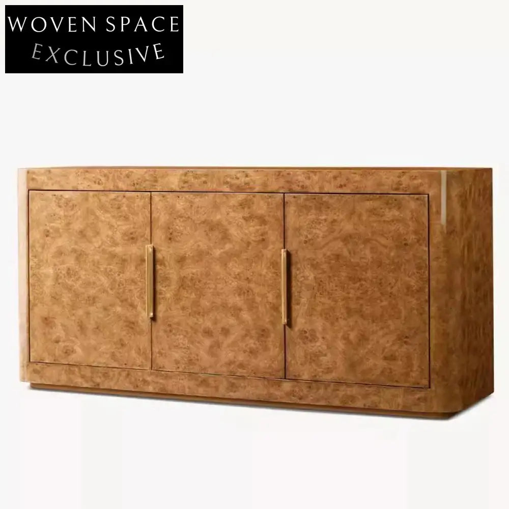 Luxury Solid Wood Burl Veneer 3-Door Sideboard Console TV Cabinet