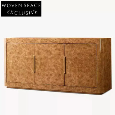 Luxury Solid Wood Burl Veneer 3-Door Sideboard Console TV Cabinet