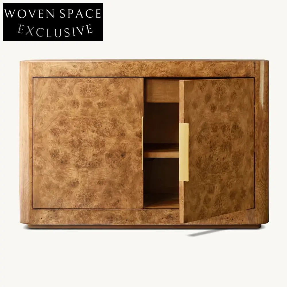 Luxury Solid Wood Burl Veneer 3-Door Sideboard Console TV Cabinet