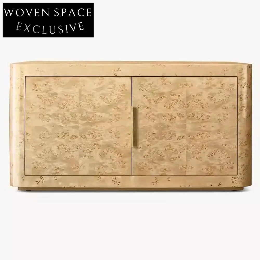 Luxury Solid Wood Burl Veneer 3-Door Sideboard Console TV Cabinet