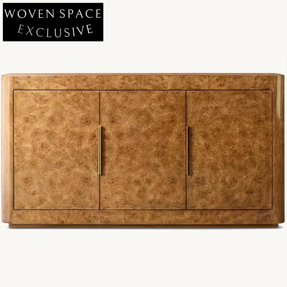 Luxury Solid Wood Burl Veneer 3-Door Sideboard Console TV Cabinet