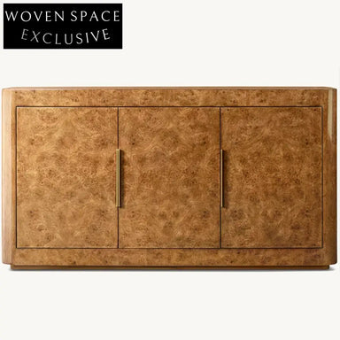 Luxury Solid Wood Burl Veneer 3-Door Sideboard Console TV Cabinet