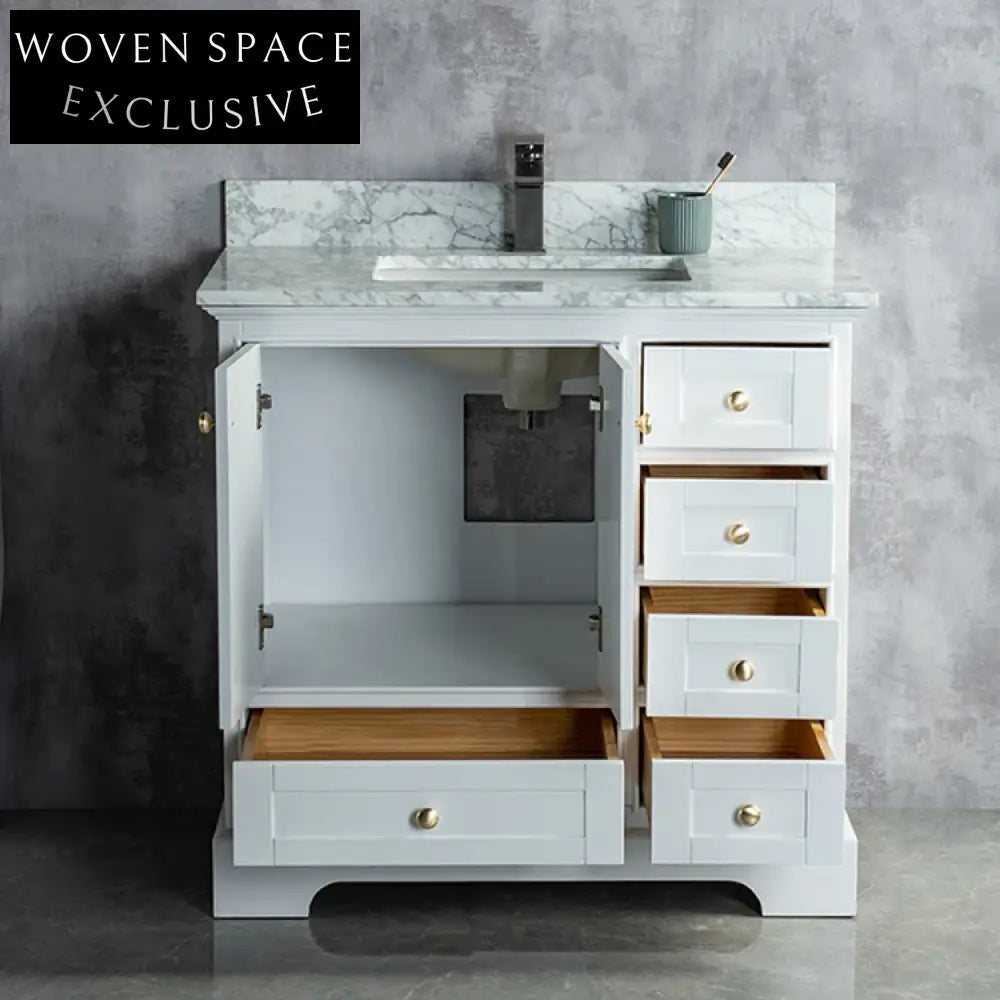 Luxury Solid Wood Floor Mount Bathroom Vanity with Integrated Sink
