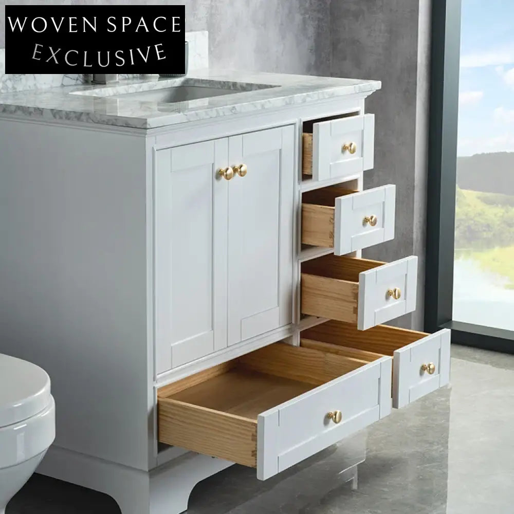 Luxury Solid Wood Floor Mount Bathroom Vanity with Integrated Sink