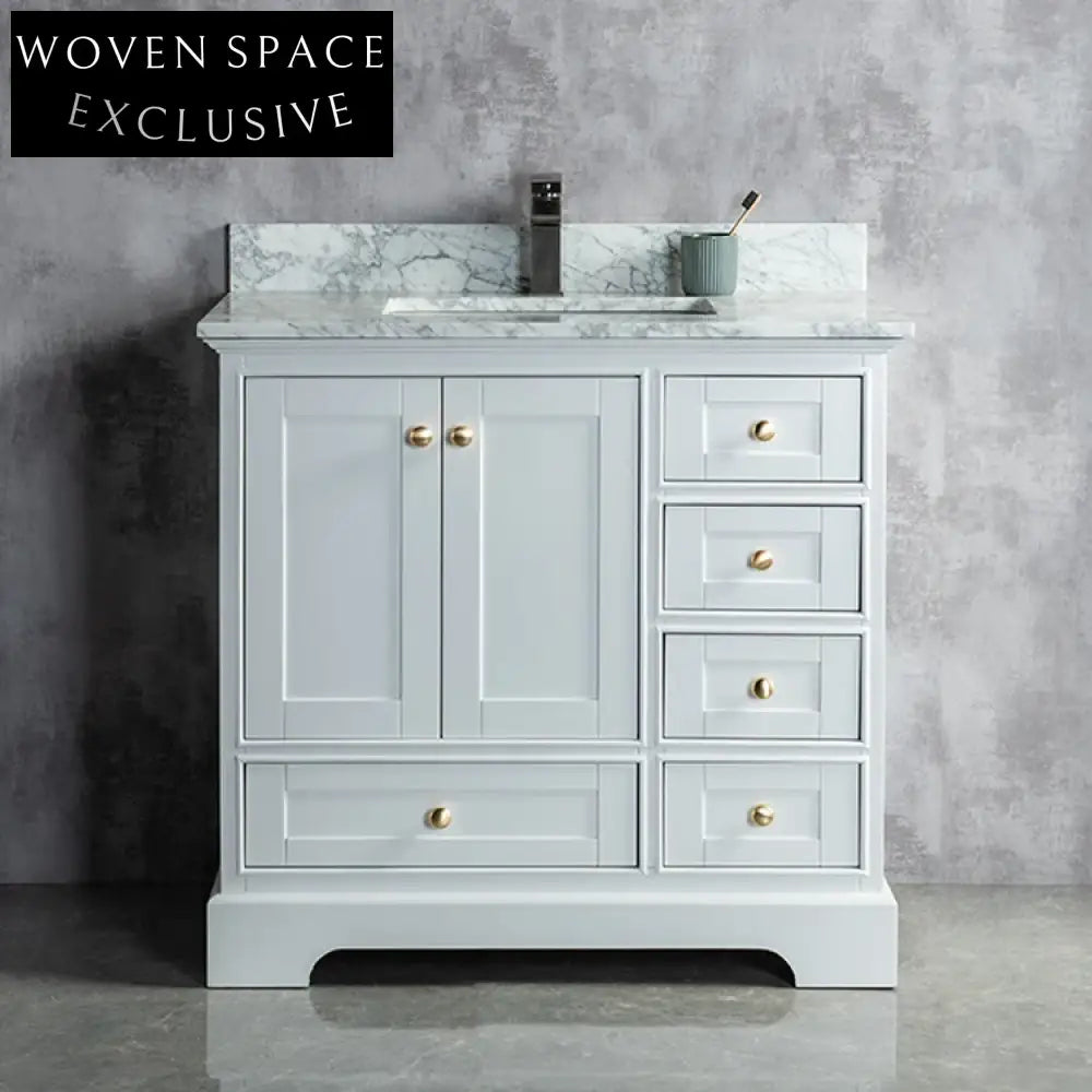 Luxury Solid Wood Floor Mount Bathroom Vanity with Integrated Sink