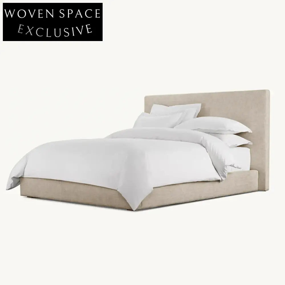 Luxury Solid Wood King Bed Frame with Velvet Soft Headboard Minimalist Design