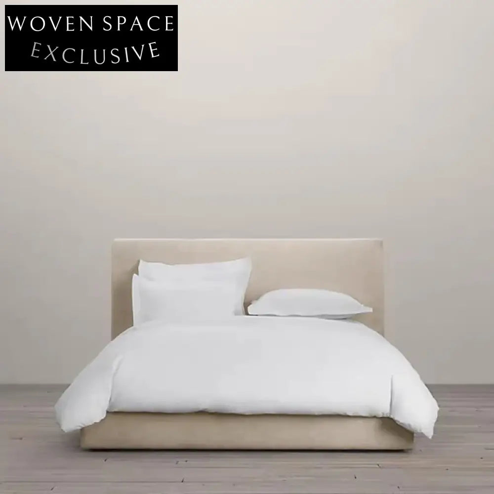 Luxury Solid Wood King Bed Frame with Velvet Soft Headboard Minimalist Design