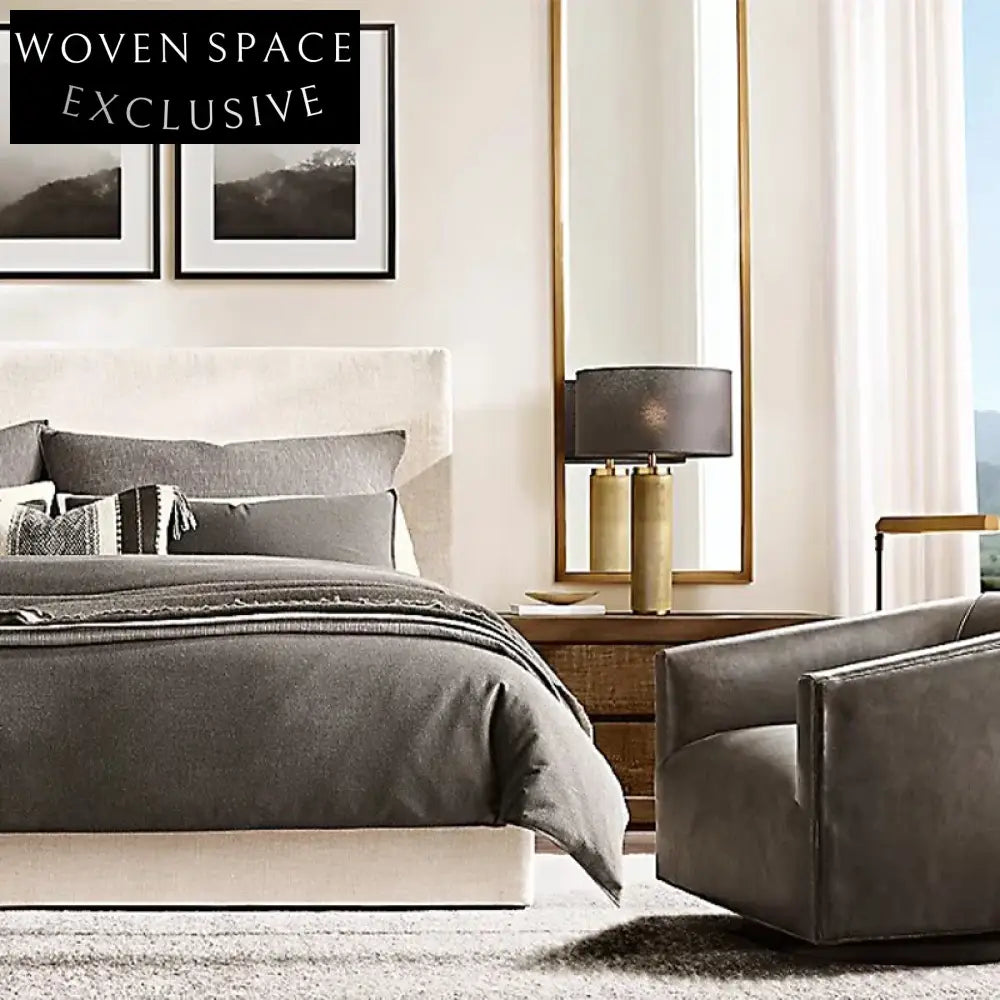 Luxury Solid Wood King Bed Frame with Velvet Soft Headboard Minimalist Design