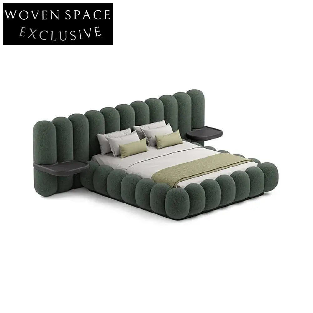 Luxury Solid Wood King Size Velvet Fabric Soft Upholstered High Headboard Bed Frame