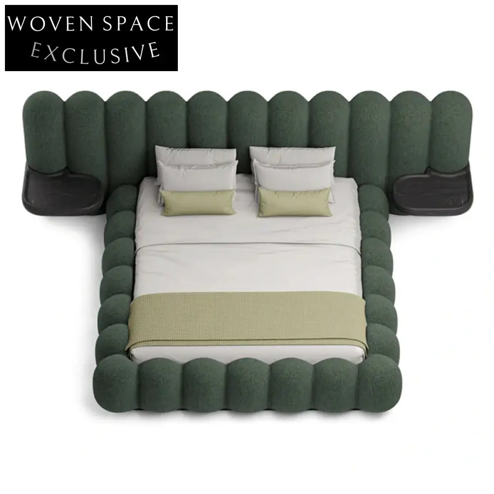 Luxury Solid Wood King Size Velvet Fabric Soft Upholstered High Headboard Bed Frame