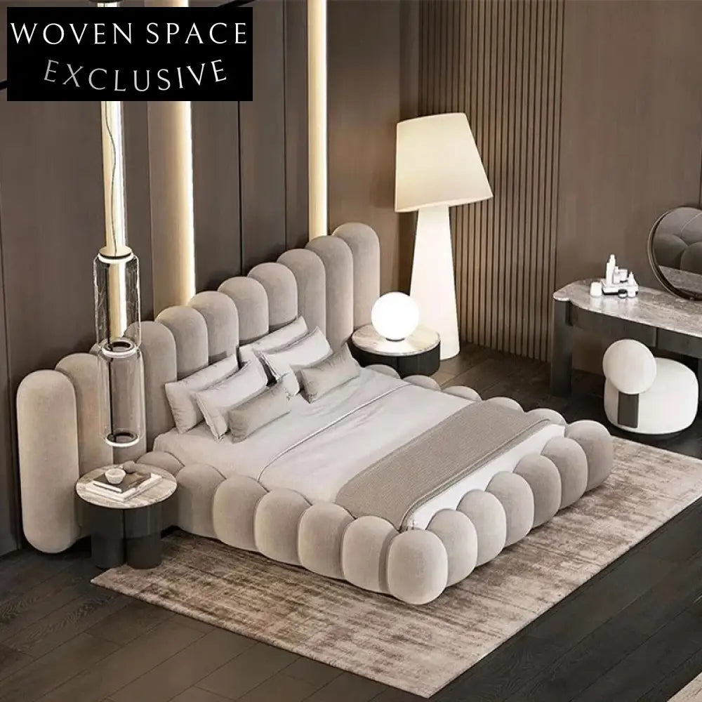 Luxury Solid Wood King Size Velvet Fabric Soft Upholstered High Headboard Bed Frame