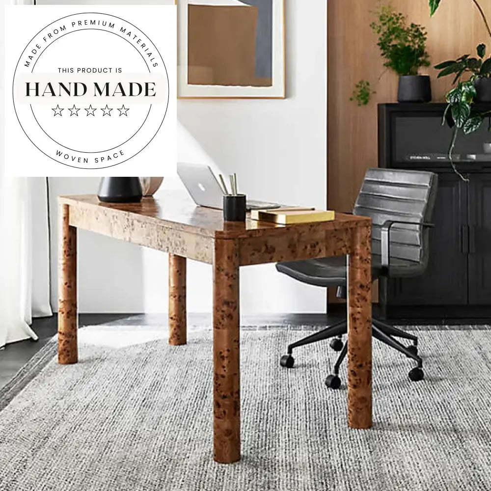 Luxury Solid Wood L-Shape Executive Burl Home Office Computer Desk