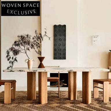 Luxury Solid Wood Rectangle Dining Table with Natural Marble Top