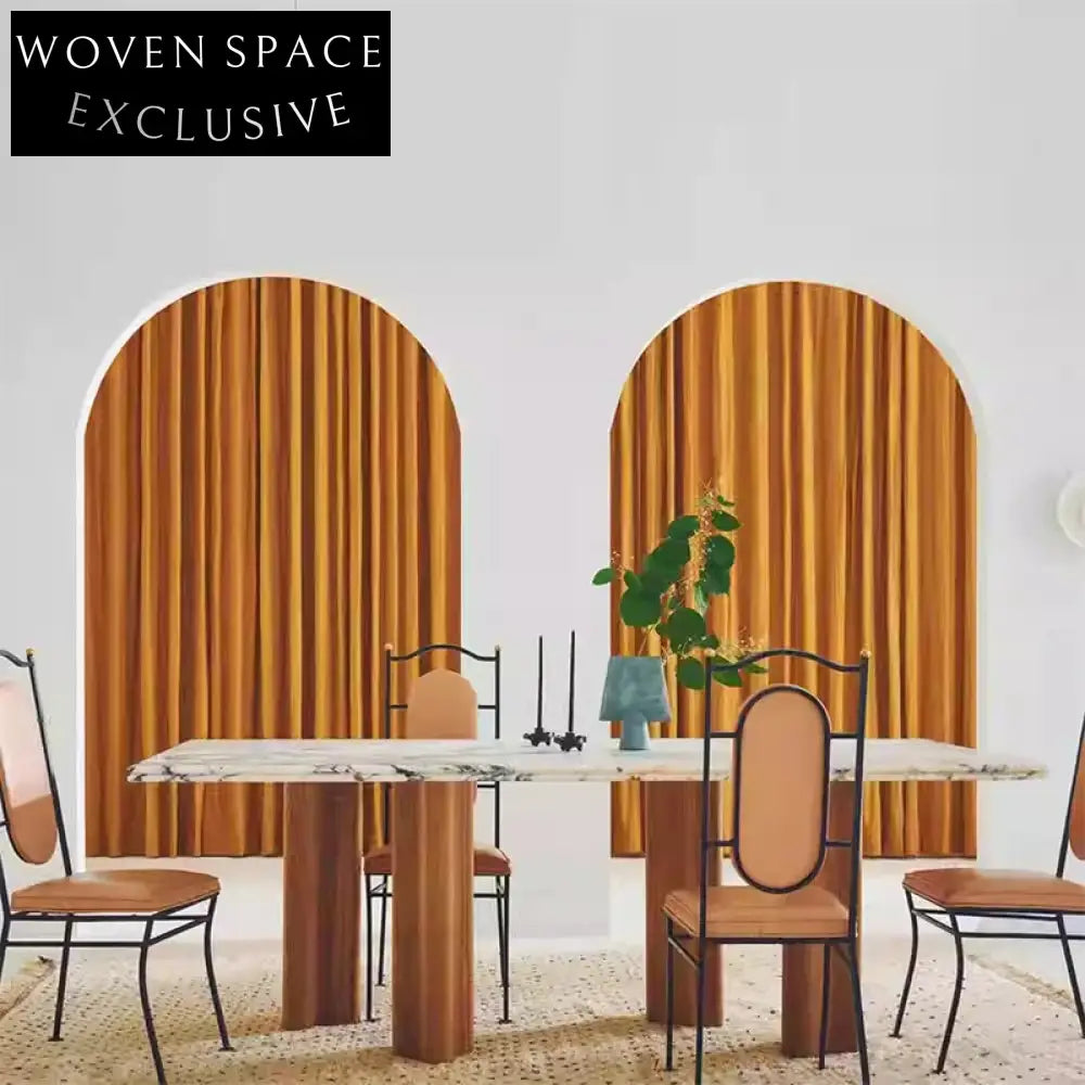 Luxury Solid Wood Rectangle Dining Table with Natural Marble Top