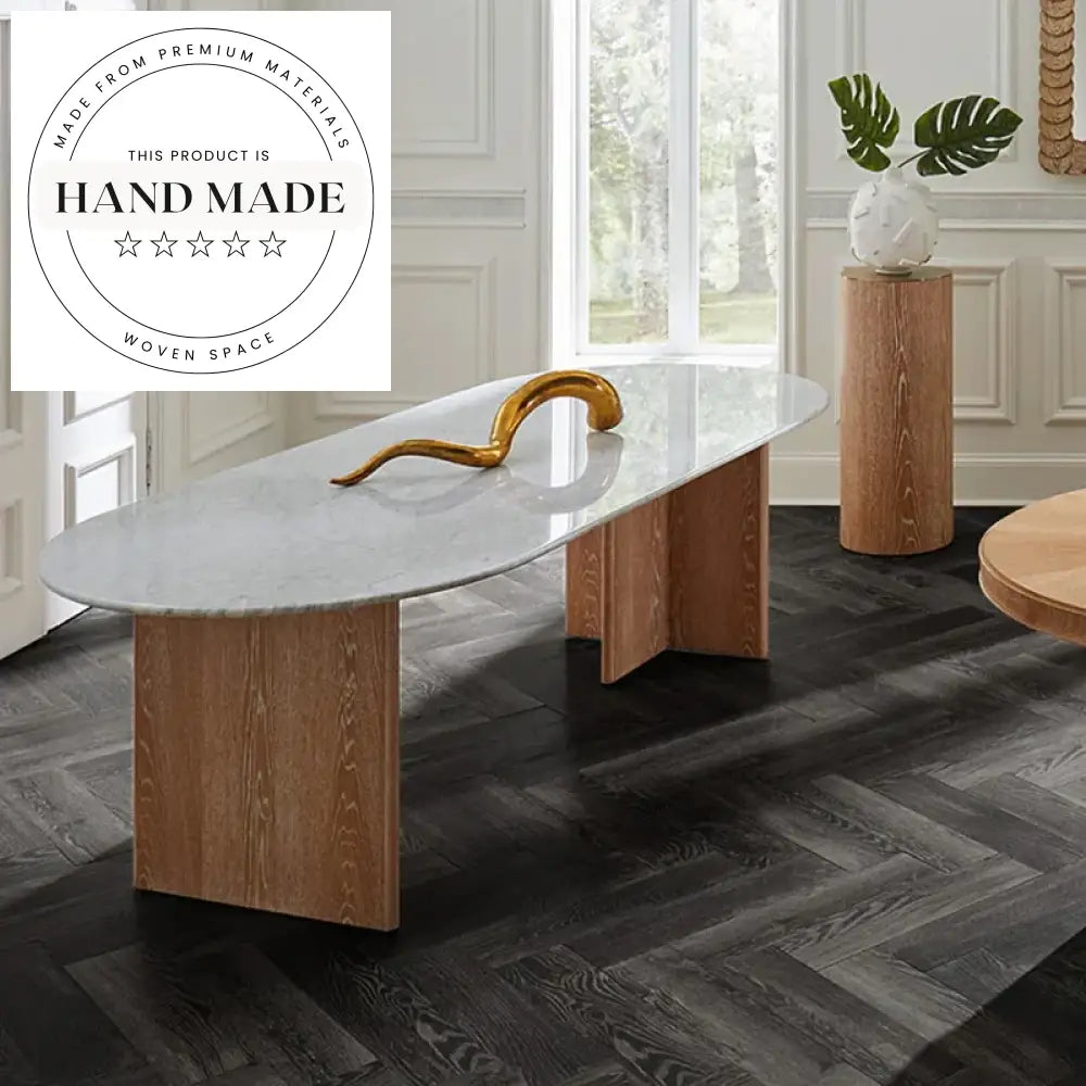 Luxury Solid Wood Rectangle Natural Marble Top Modern Dining Table