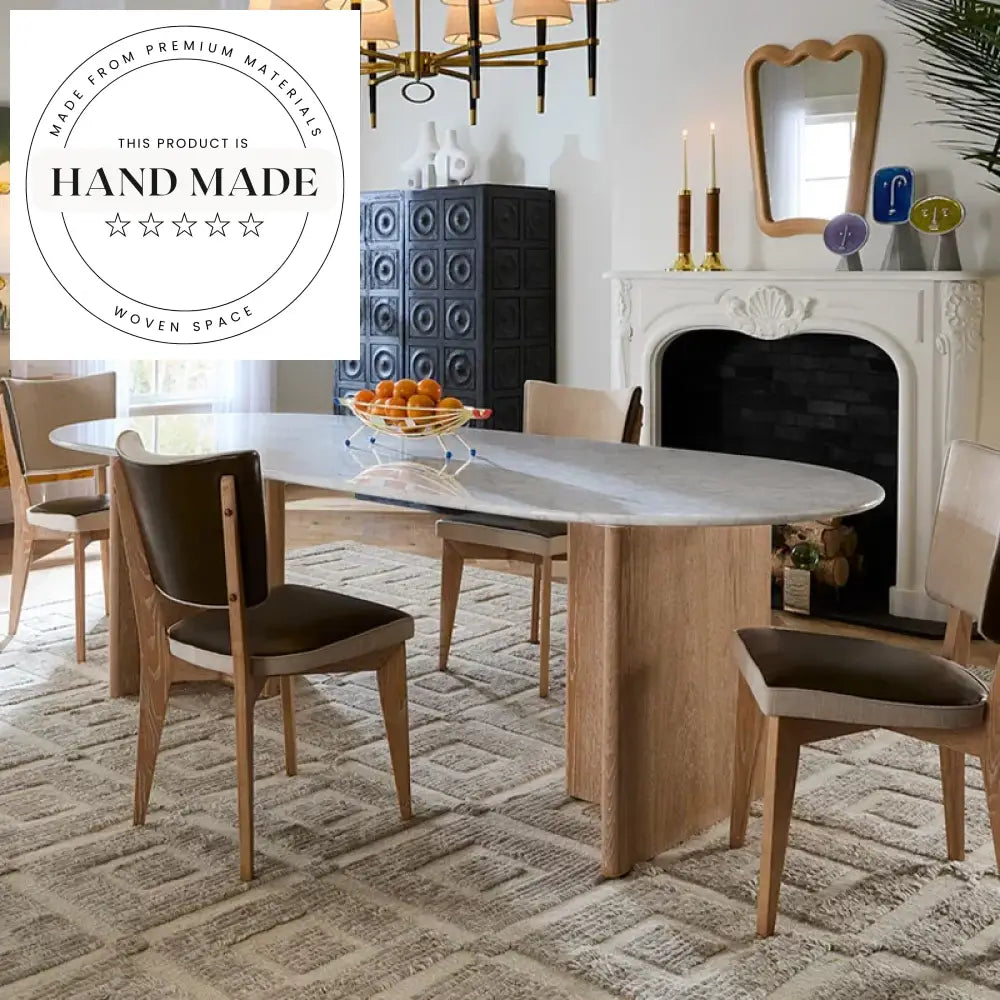 Luxury Solid Wood Rectangle Natural Marble Top Modern Dining Table