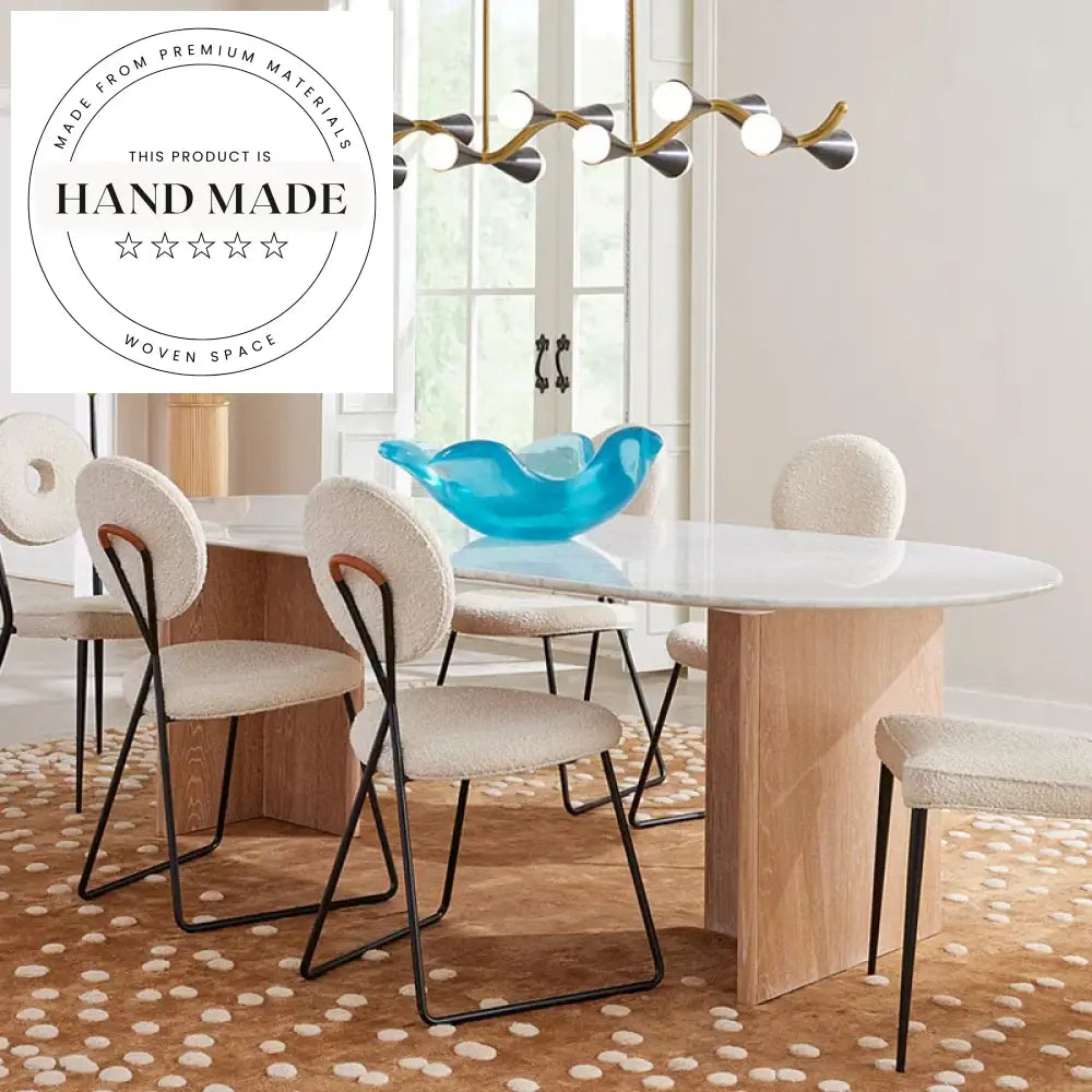 Luxury Solid Wood Rectangle Natural Marble Top Modern Dining Table
