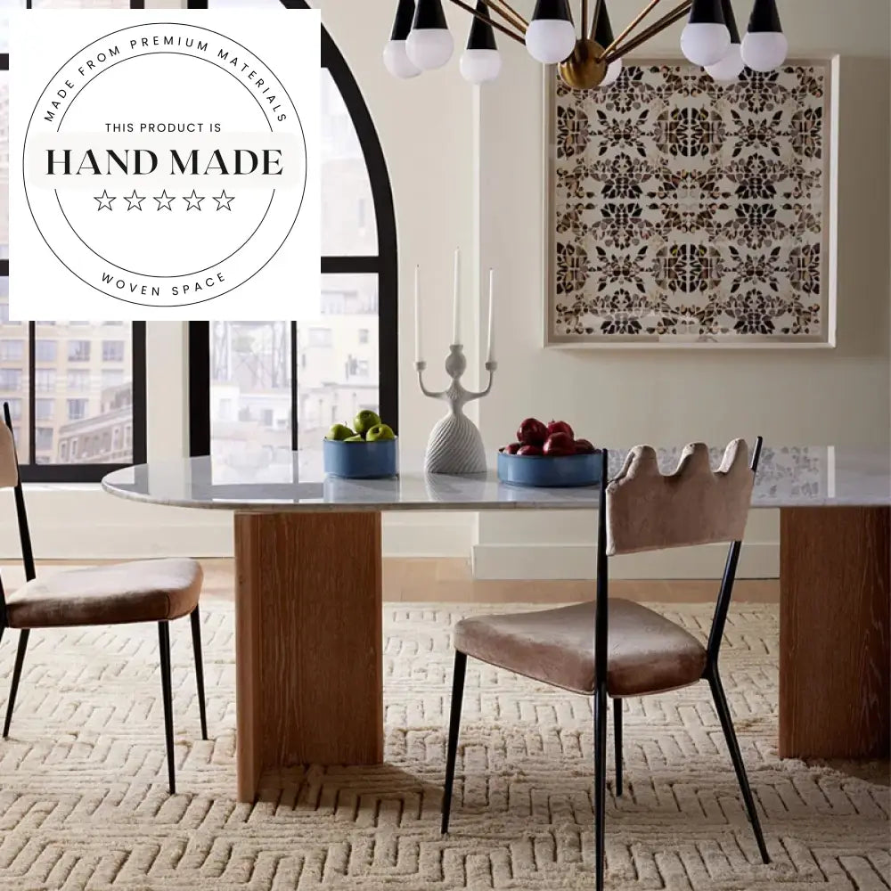 Luxury Solid Wood Rectangle Natural Marble Top Modern Dining Table