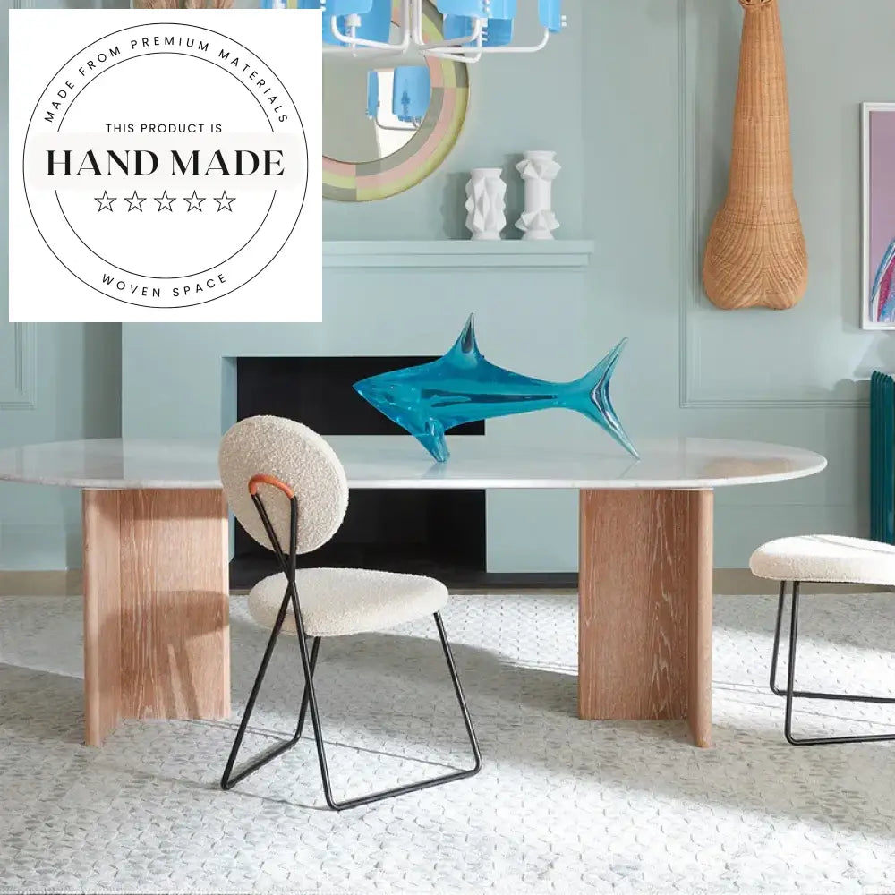 Luxury Solid Wood Rectangle Natural Marble Top Modern Dining Table
