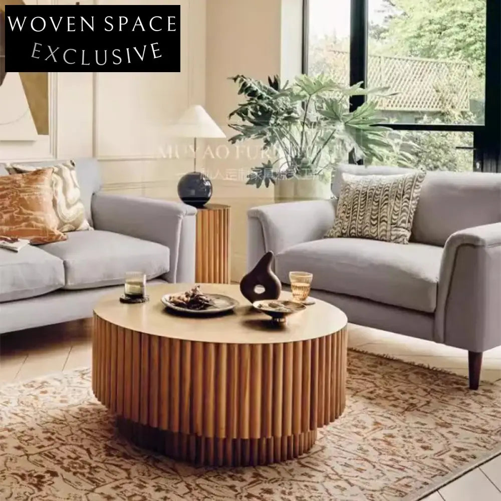 Luxury Solid Wood Round Coffee Table, American Style Living Room Centerpiece