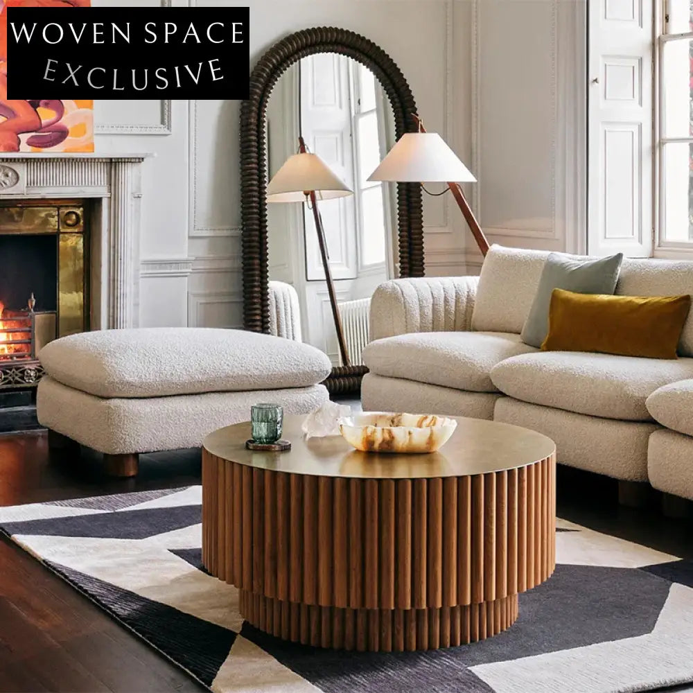 Luxury Solid Wood Round Coffee Table, American Style Living Room Centerpiece