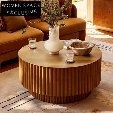 Luxury Solid Wood Round Coffee Table, American Style Living Room Centerpiece