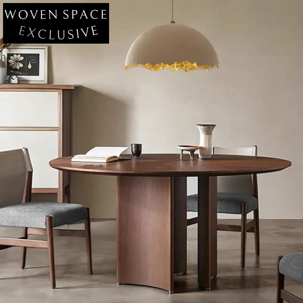 Luxury Solid Wood Round Dining Table, Oak Walnut Finish