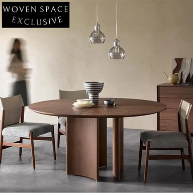 Luxury Solid Wood Round Dining Table, Oak Walnut Finish