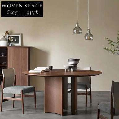 Luxury Solid Wood Round Dining Table, Oak Walnut Finish